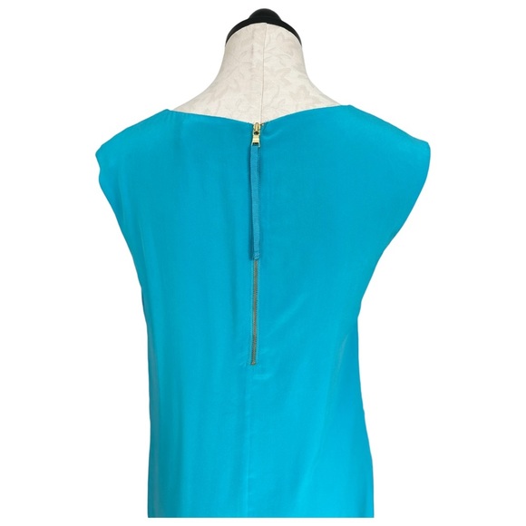 Cynthia Rowley 100% Silk Teal Dress Cap Sleeve Sheath Exposed Back Zipper Size 6 - Picture 6 of 12